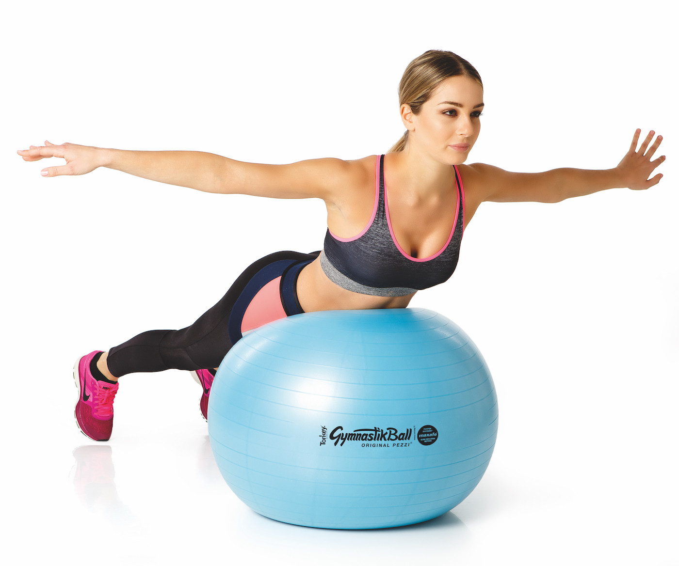 TONKEY Gymnastikball Sitzball hellblau 65 cm Gymnastikball Pezziball Medizinball rueckenturnen Uebungen Bauchtraining Ledragomma TONKEY Rückenschmerzen Beckenboden Training Branding Werbung Sanissimi Schweiz kaufen